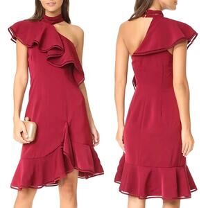 Keepsake The Label Burgundy Lover One Shoulder Ruffle Dress Size M